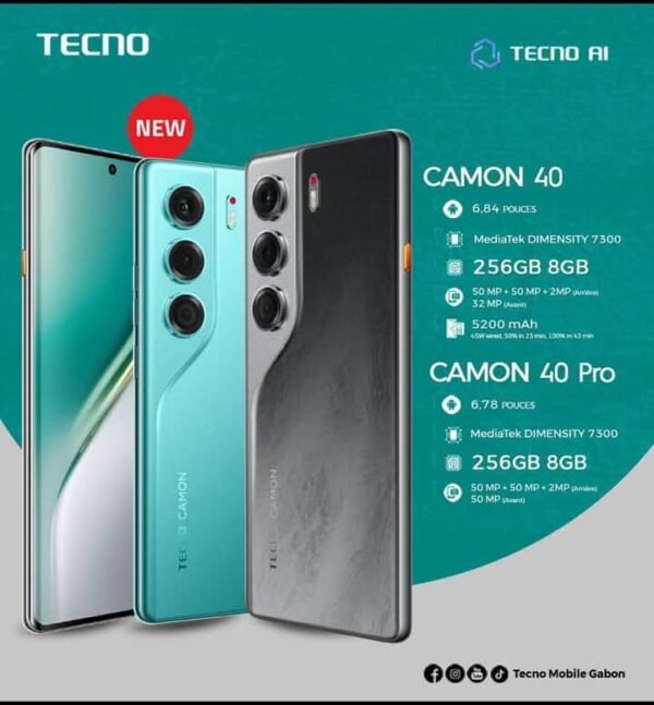 Tecno Camon 40 – téléphone pas cher à Libreville avec caméra performante
