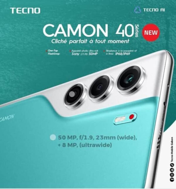 Tecno Camon 40 – téléphone pas cher à Libreville avec caméra performante